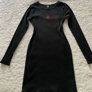 Ribbed black long sleeve dress